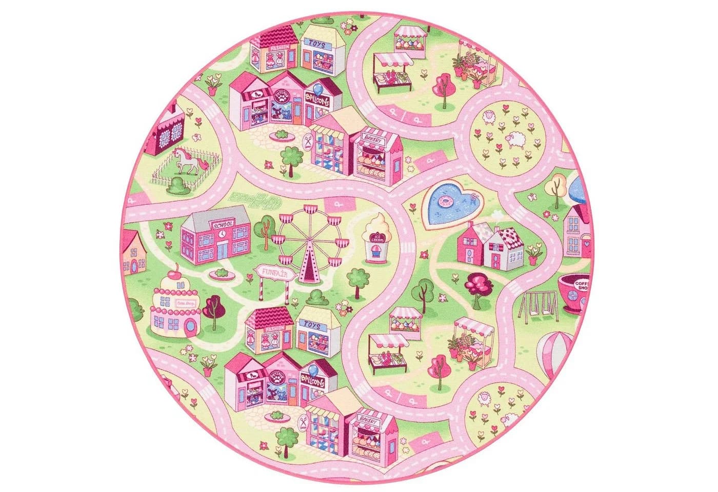 Snapstyle Kinderteppich Girls Village Rund Rosa