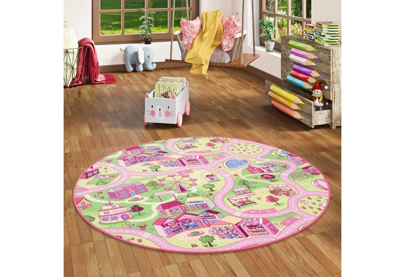 Snapstyle Kinderteppich Girls Village Rund Rosa - Bild 2