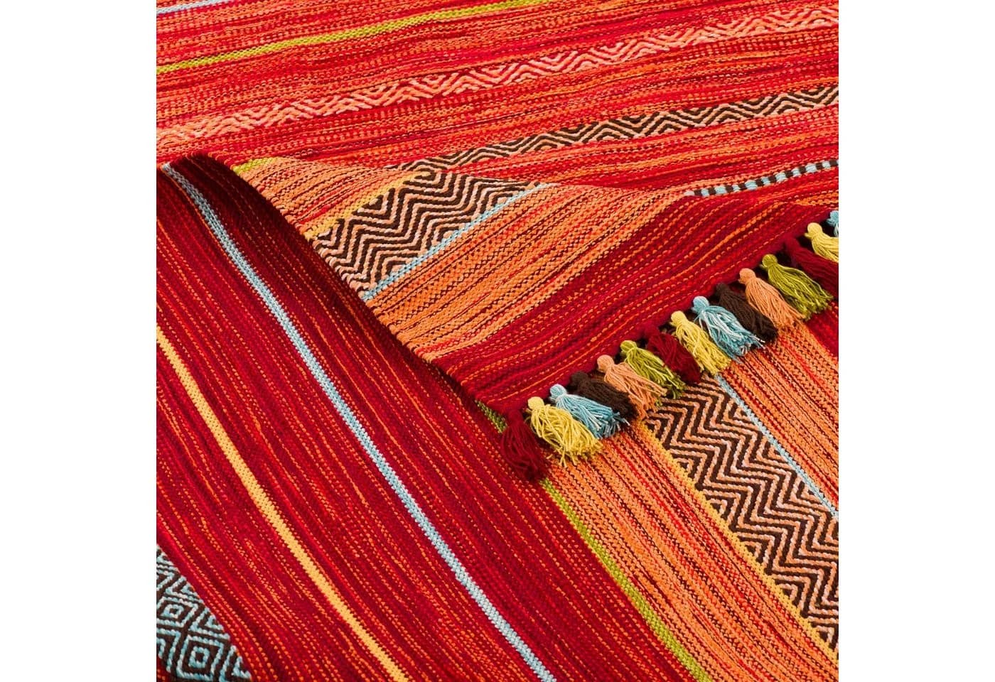 Pergamon Kelim Teppich Kalleen Rot Handgewebt Baumwolle - Bild 4