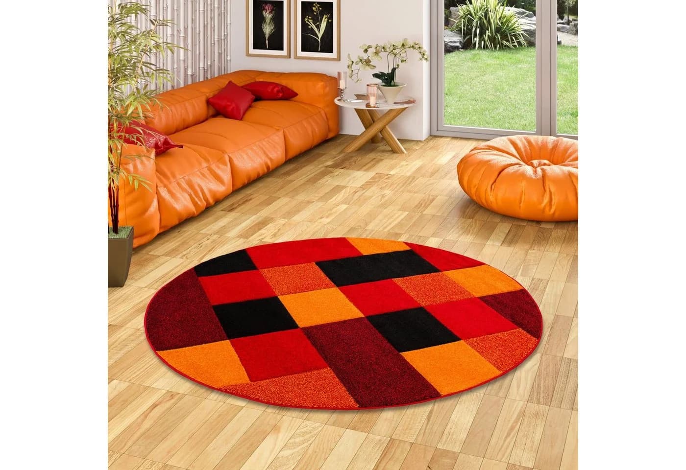 Pergamon Designteppich Brilliant Karo Rund Orange/Rot - Bild 2
