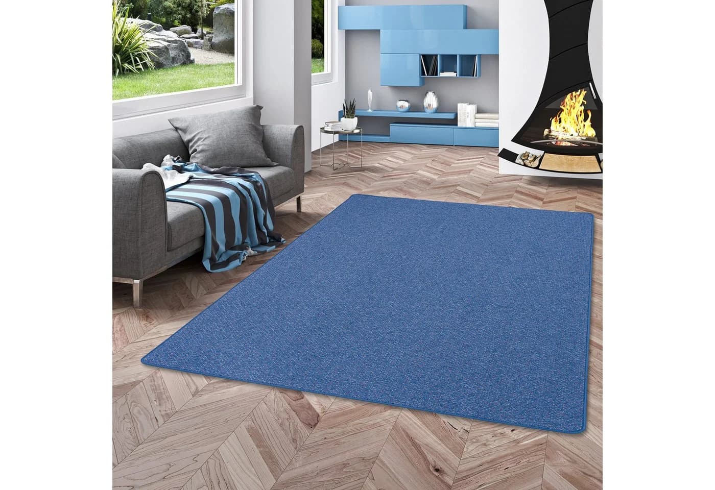 Snapstyle Veloursteppich Alma Meliert Schlingen Teppich Blau - Bild 2
