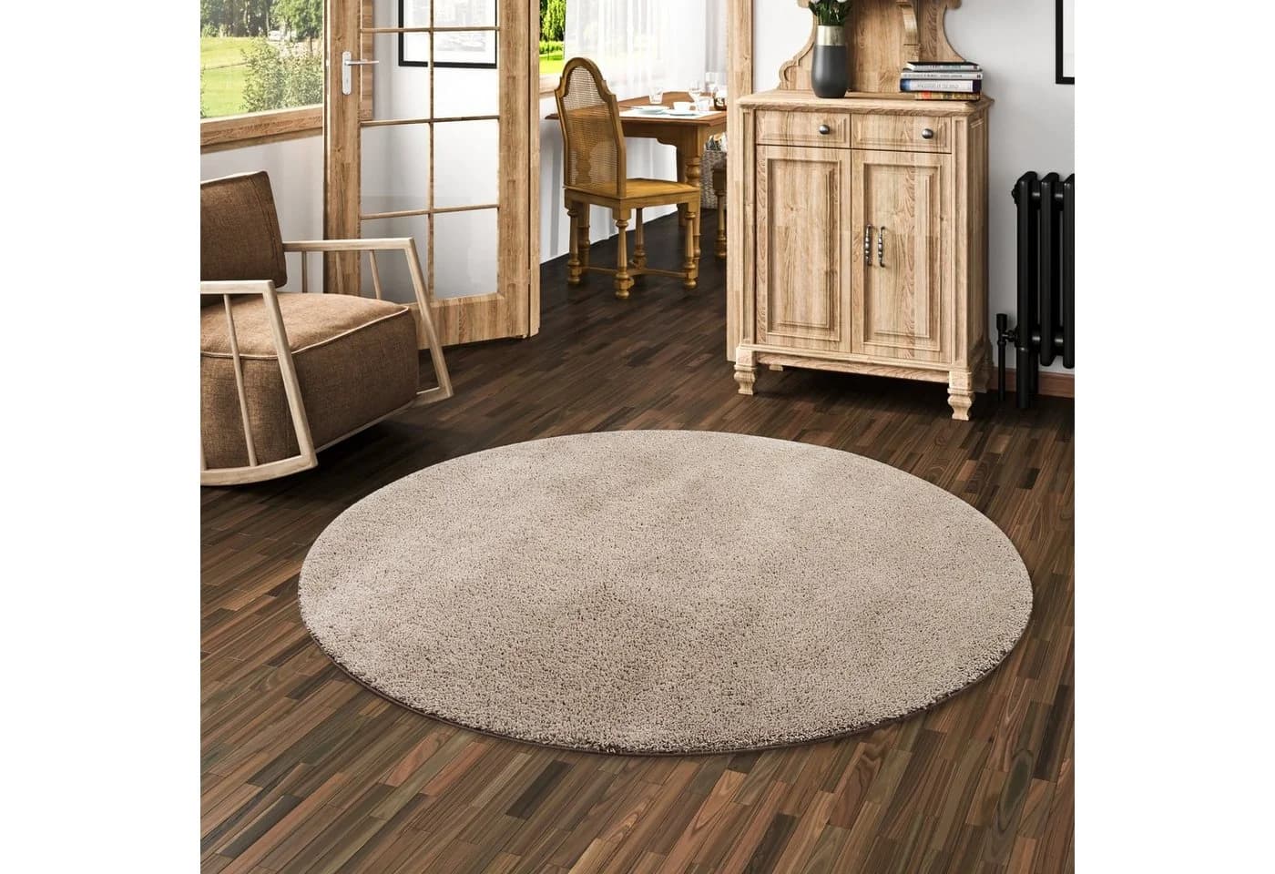 Snapstyle Hochflor-Teppich Palace Rund Taupe Shaggy - Bild 2
