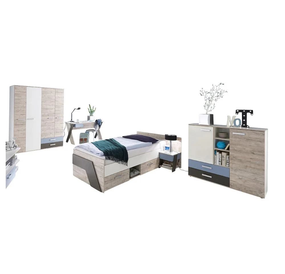 Lomadox Jugendzimmer-Set LEEDS-10 5-tlg. Sandeiche/Weiß/Blau - Bild 2