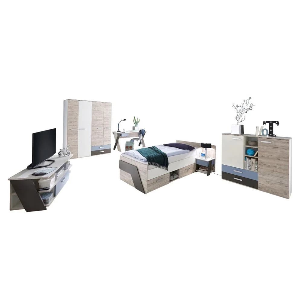 Lomadox Jugendzimmer-Set LEEDS-10 6-tlg. Sandeiche/Weiß/Blau - Bild 2