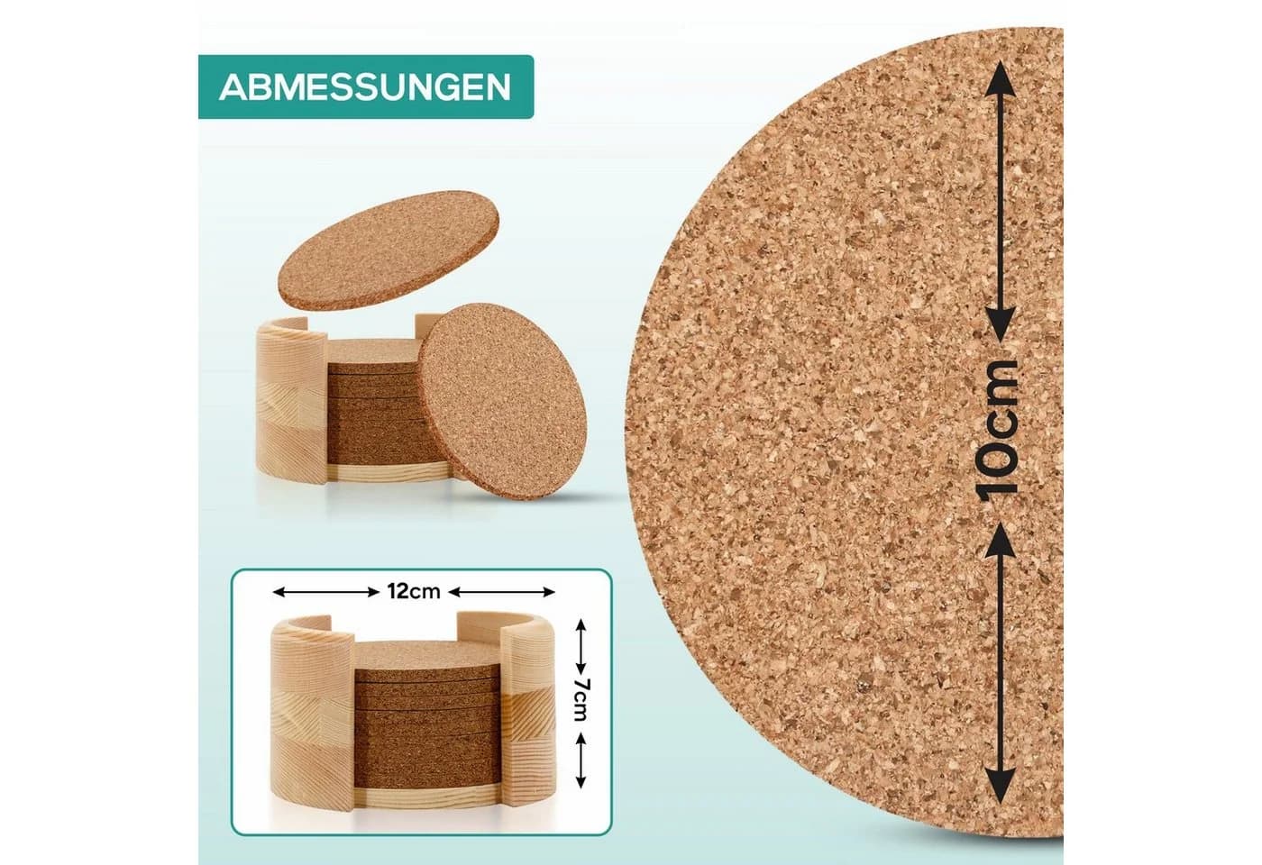 wortek Getränkeuntersetzer 10-tlg. Kork mit Holzhalterung - Bild 3