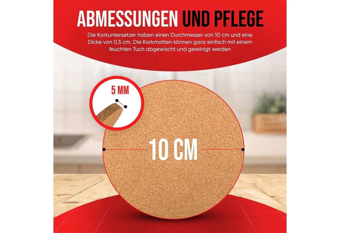 wortek Kork Getränkeuntersetzer 10er Set Braun Ø 10 cm