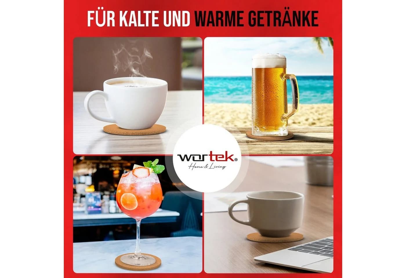 wortek Kork Getränkeuntersetzer 10er Set Braun Ø 10 cm - Bild 3