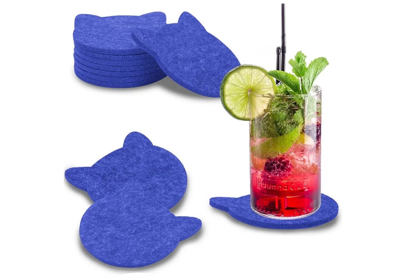 wortek Filz-Untersetzer Katze 8er Set Blau - Bild 2