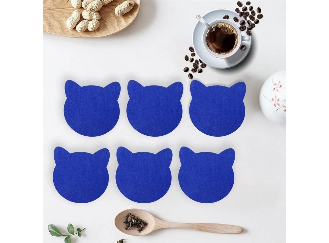 wortek Filz-Untersetzer Katze 8er Set Blau - Bild 4