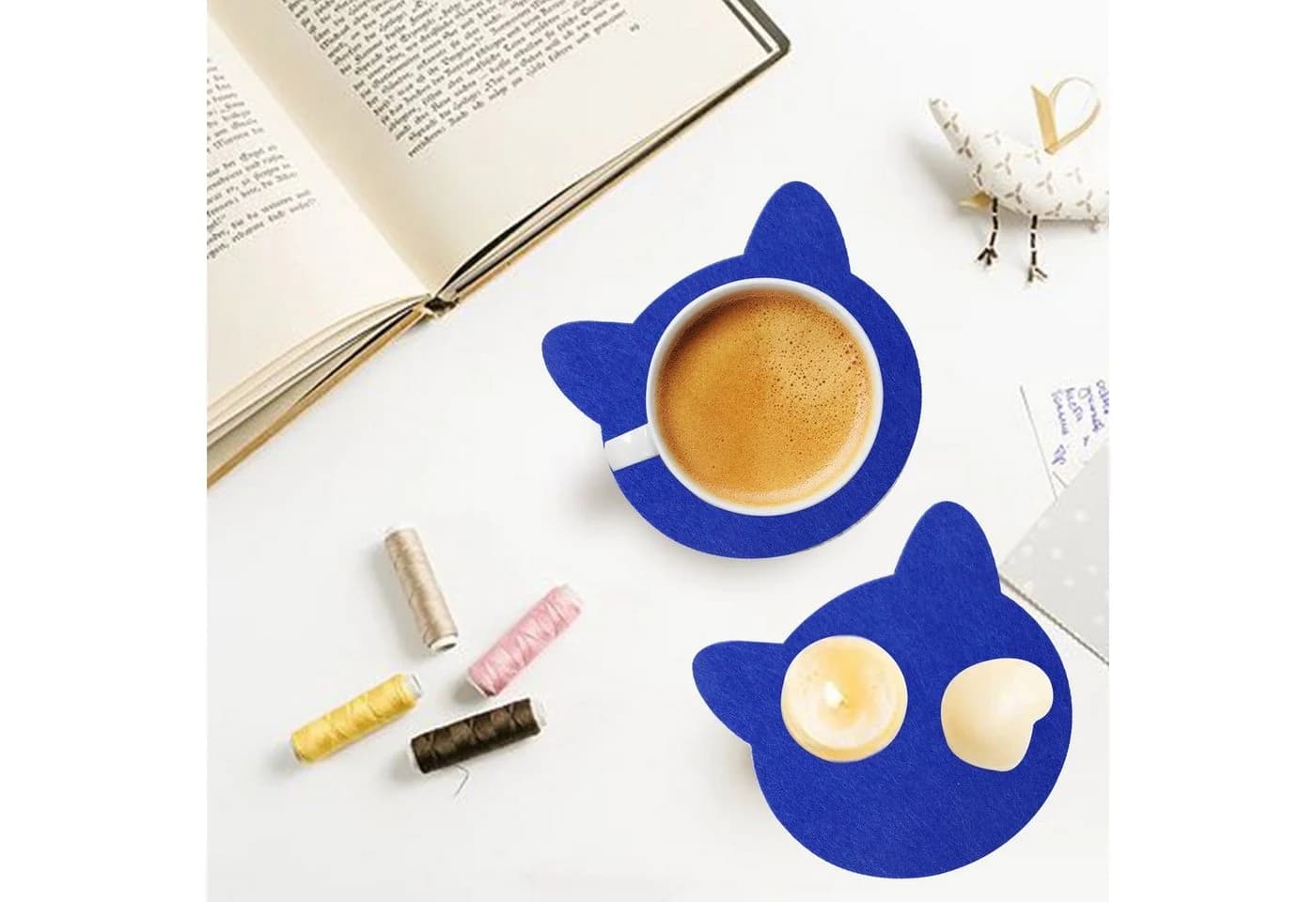 wortek Filz-Untersetzer Katze 8er Set Blau - Bild 5