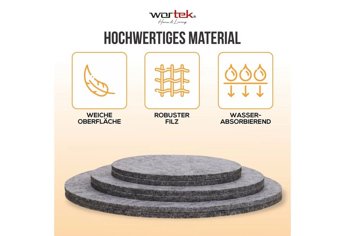 wortek Filzuntersetzer Set 6-tlg. Schwarz - Waschbar & Schutz für Möbel - Bild 3