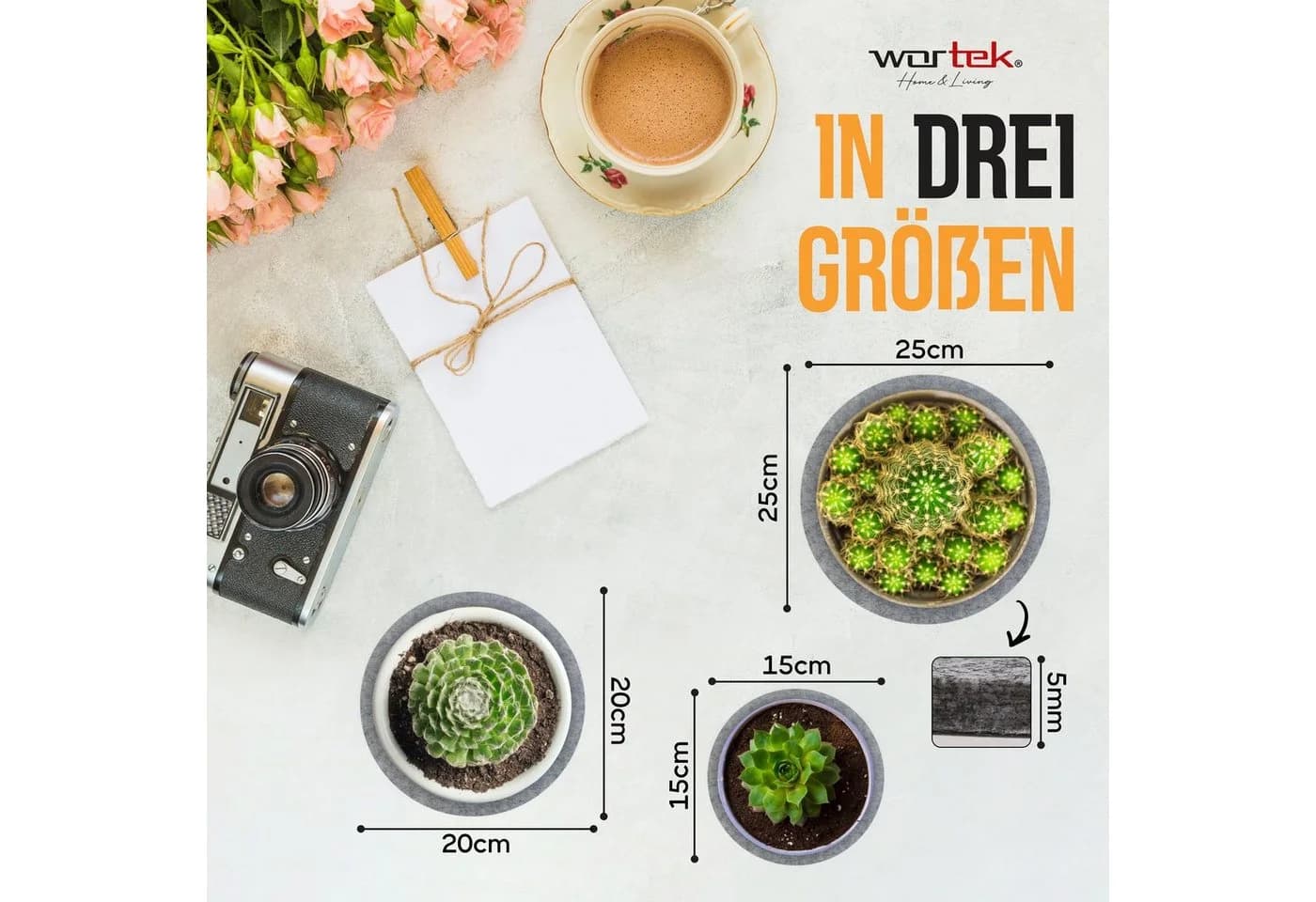 wortek Blumentopfuntersetzer Filz 6-tlg. Set - Bild 4