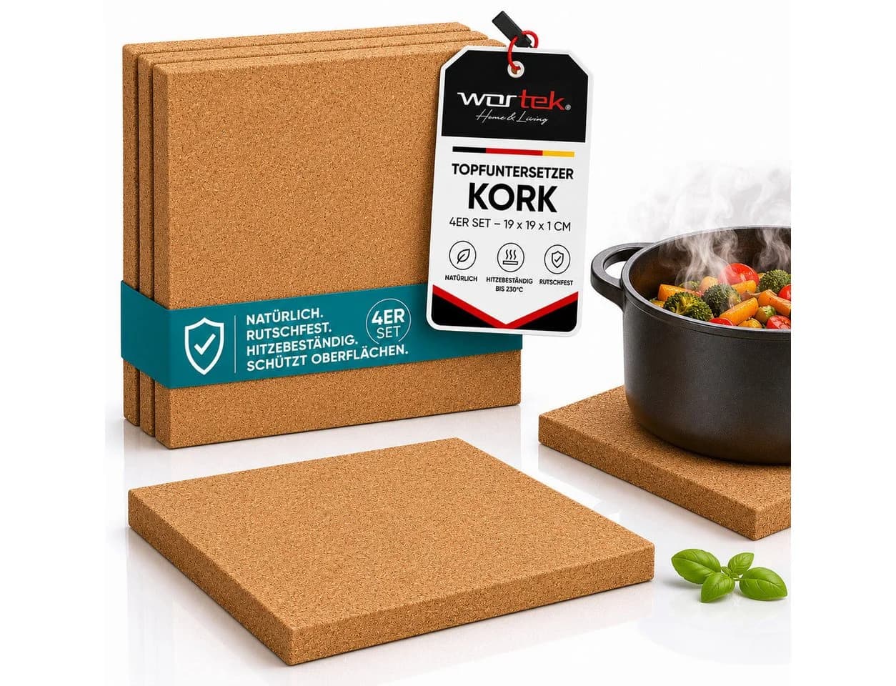 wortek Topfuntersetzer Kork 4-tlg. Braun - Bild 2