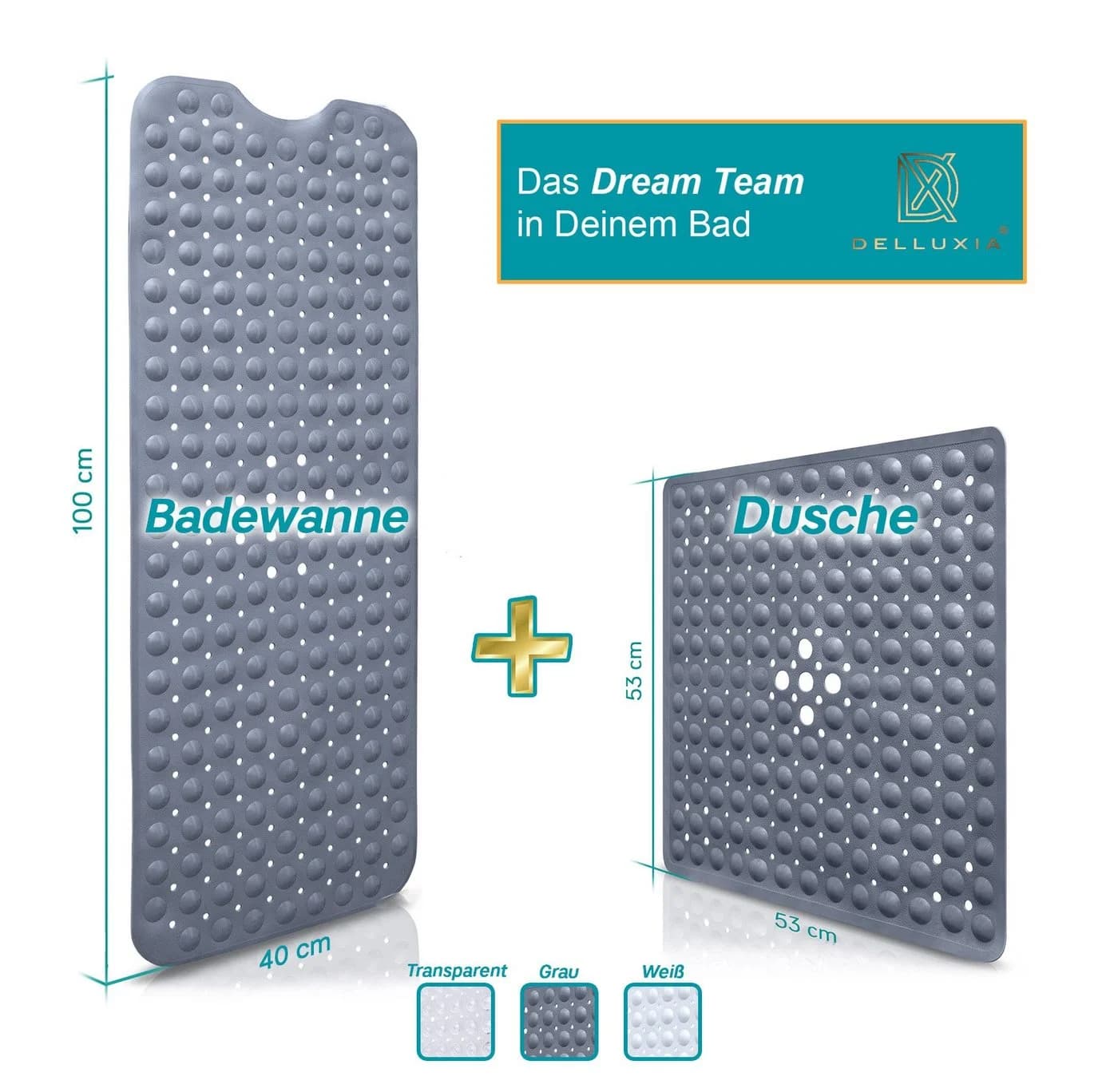 Delluxia Duscheinlage Grau Rutschfest PVC