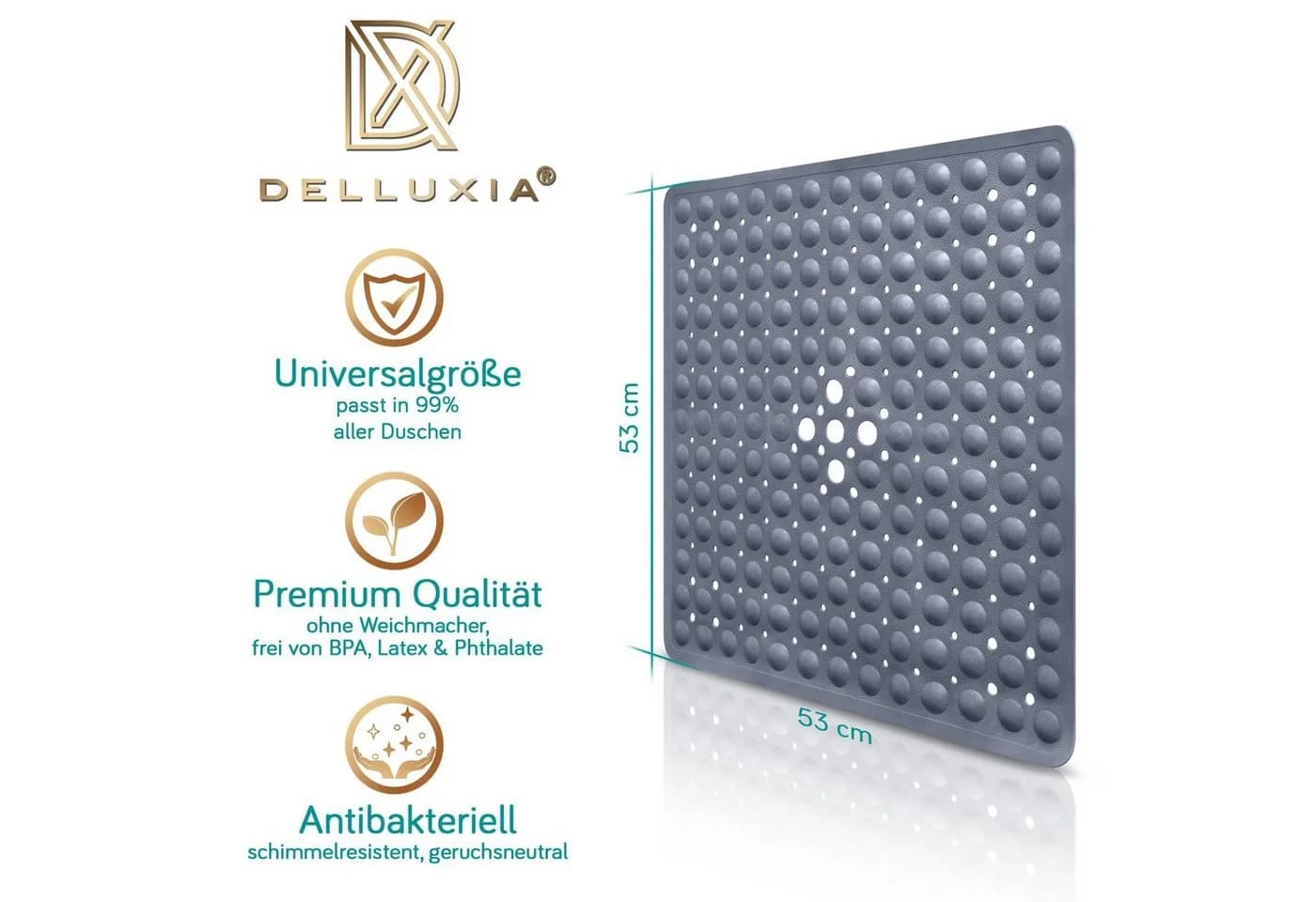 Delluxia Duscheinlage Grau Rutschfest PVC - Bild 3