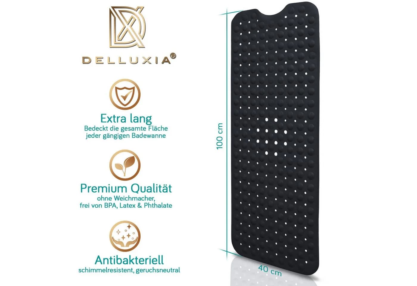 Delluxia Badewannenmatte Schwarz Rutschfest PVC Wanneneinlage