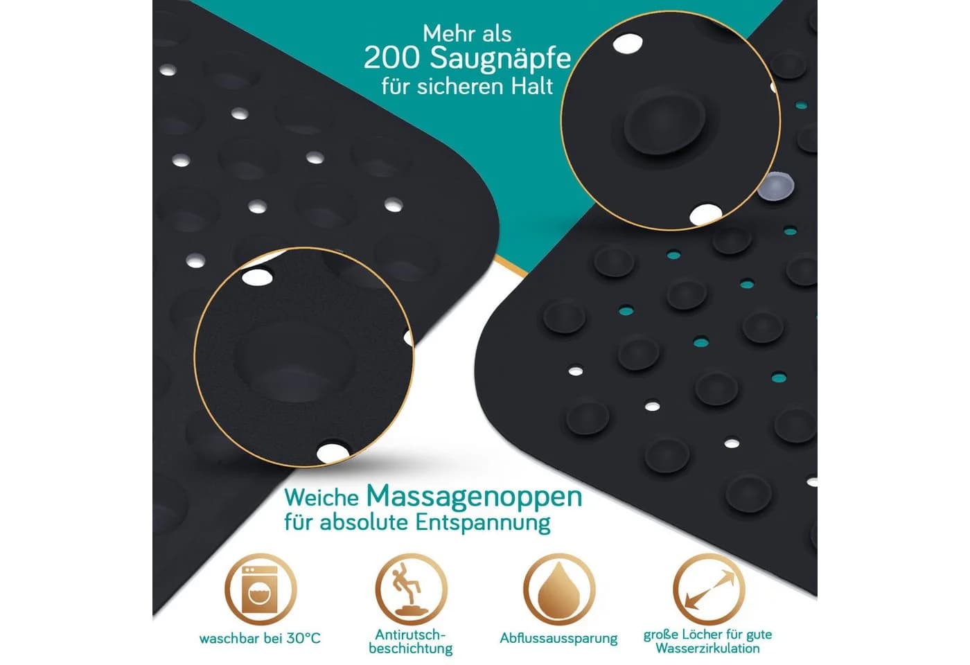 Delluxia Badewannenmatte Schwarz Rutschfest PVC Wanneneinlage - Bild 3