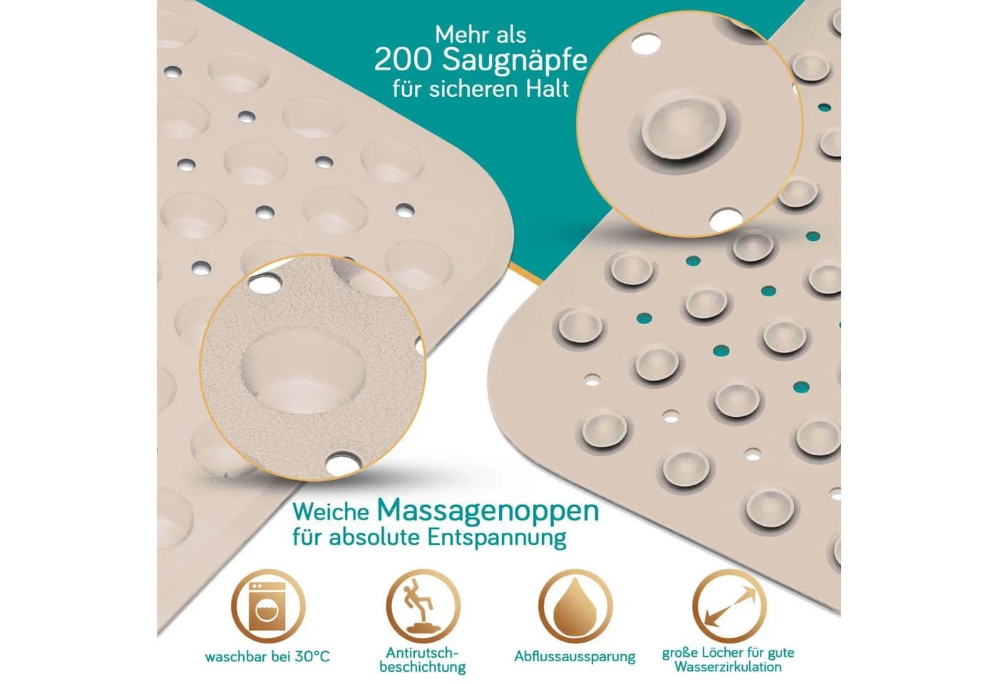 Delluxia Badewannenmatte rutschfest PVC beige/braun - Bild 4