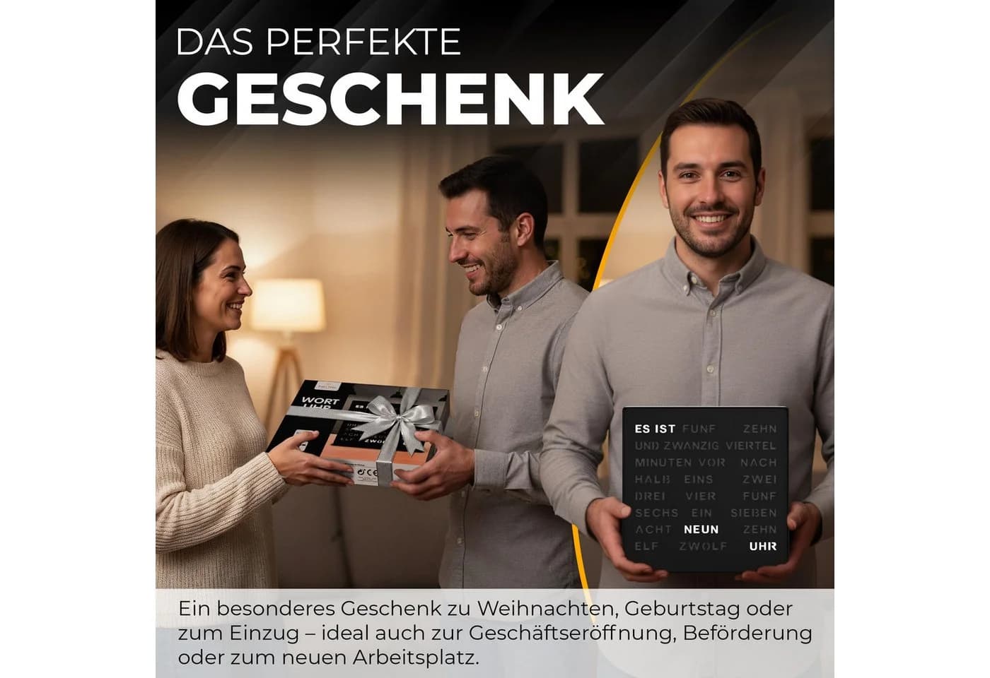 Bada Bing LED Wortuhr Tischuhr Wanduhr USB Kabel Schwarz - Bild 5