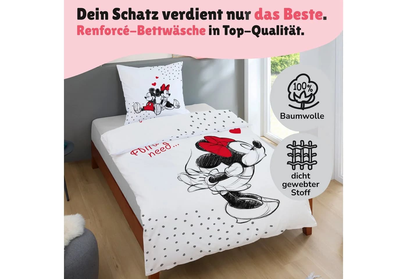 Familando Partnerbettwäsche Mickey & Minnie Mouse 4-teilig Baumwolle - Bild 5