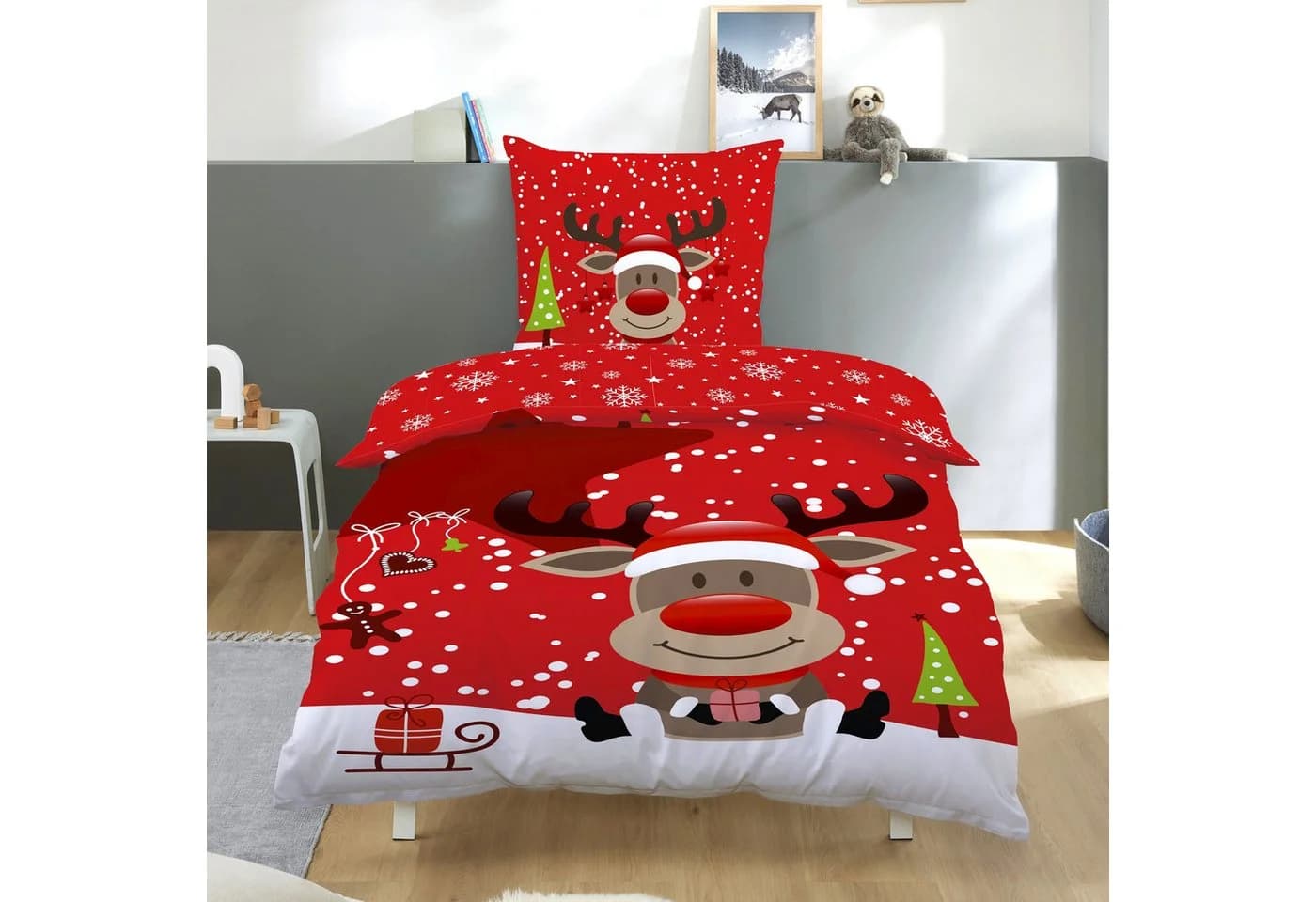 Familando Bettwäsche Weihnachten Rentier Rot Fleece