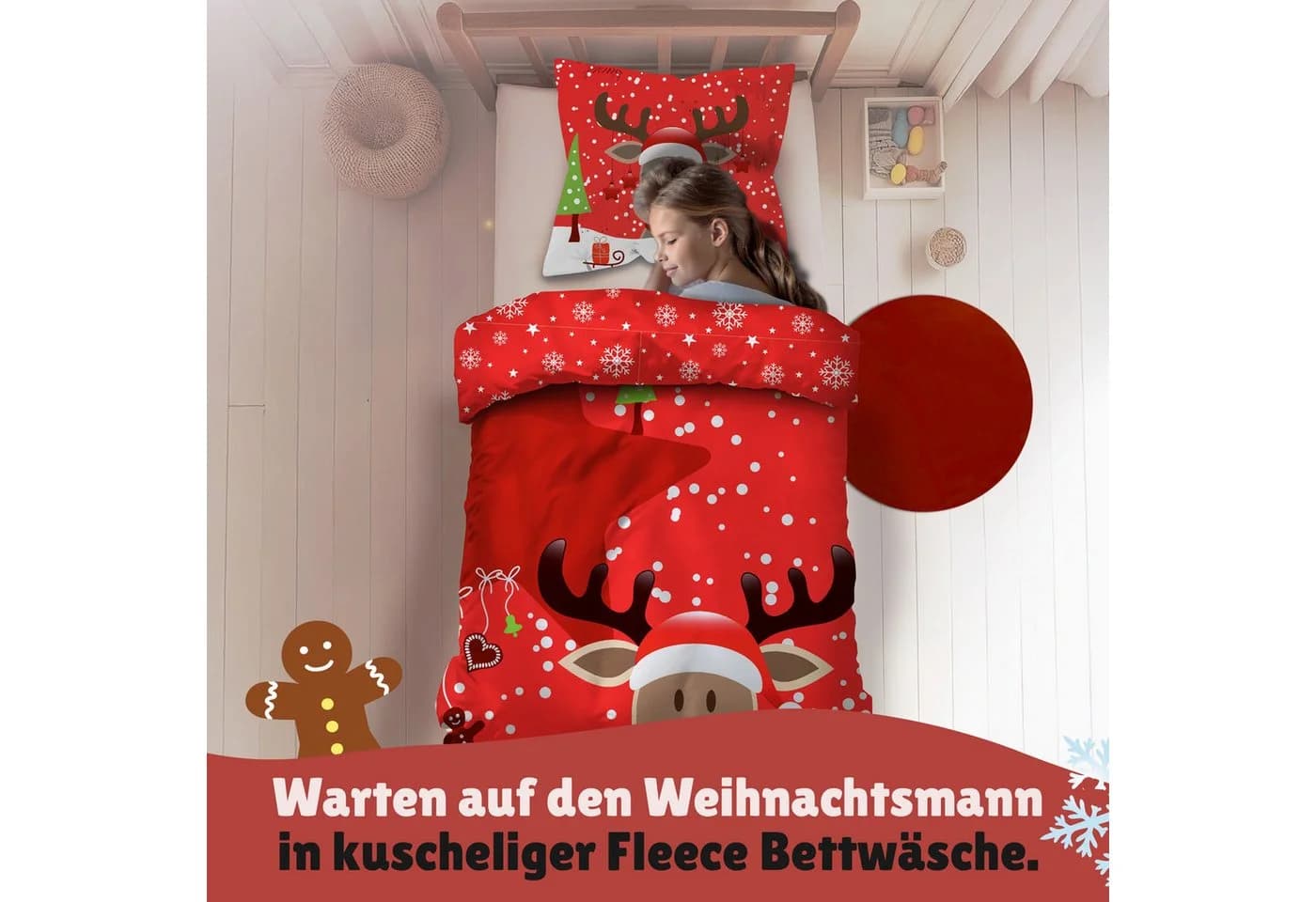 Familando Bettwäsche Weihnachten Rentier Rot Fleece - Bild 3