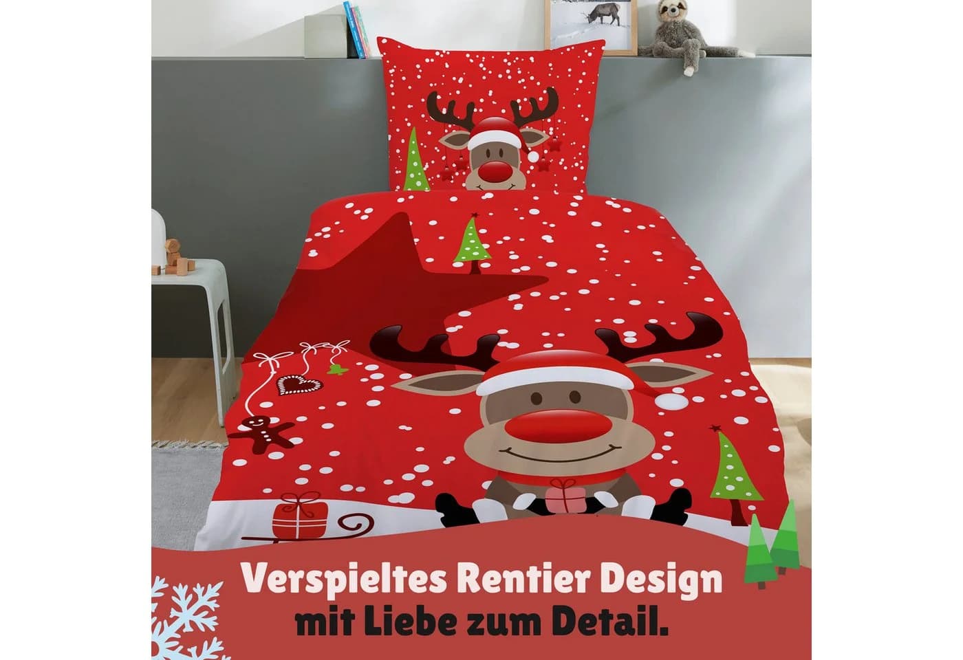 Familando Bettwäsche Weihnachten Rentier Rot Fleece - Bild 4