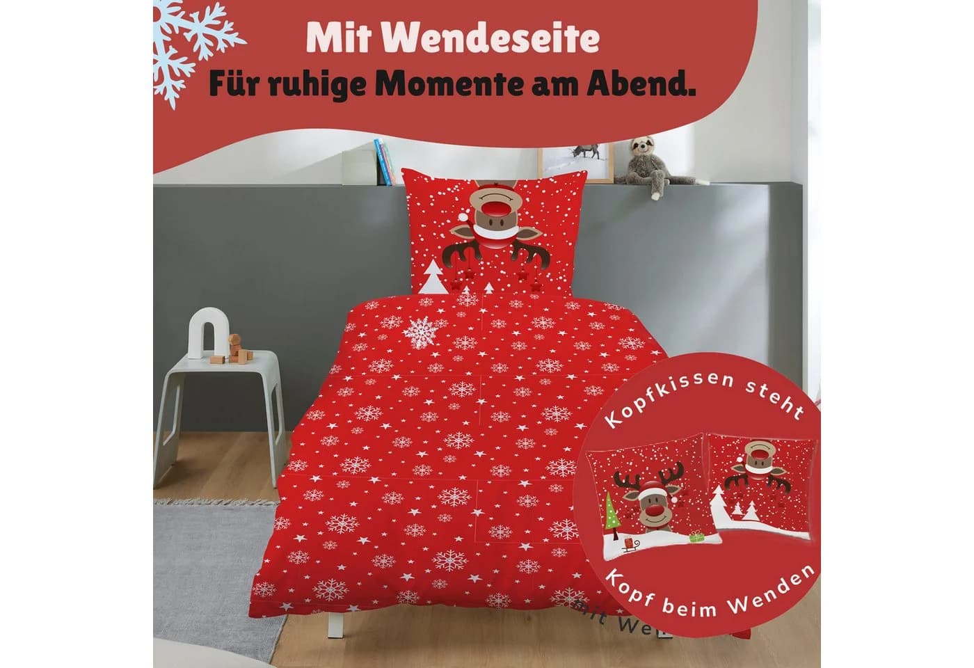 Familando Bettwäsche Weihnachten Rentier Rot Fleece - Bild 5
