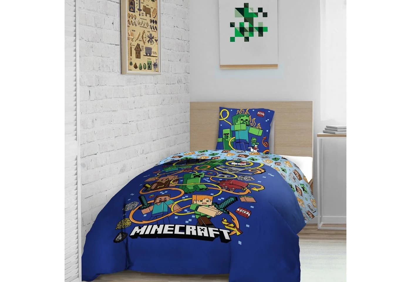 Familando Kinderbettwäsche Minecraft Slurp Bunt 2-teilig