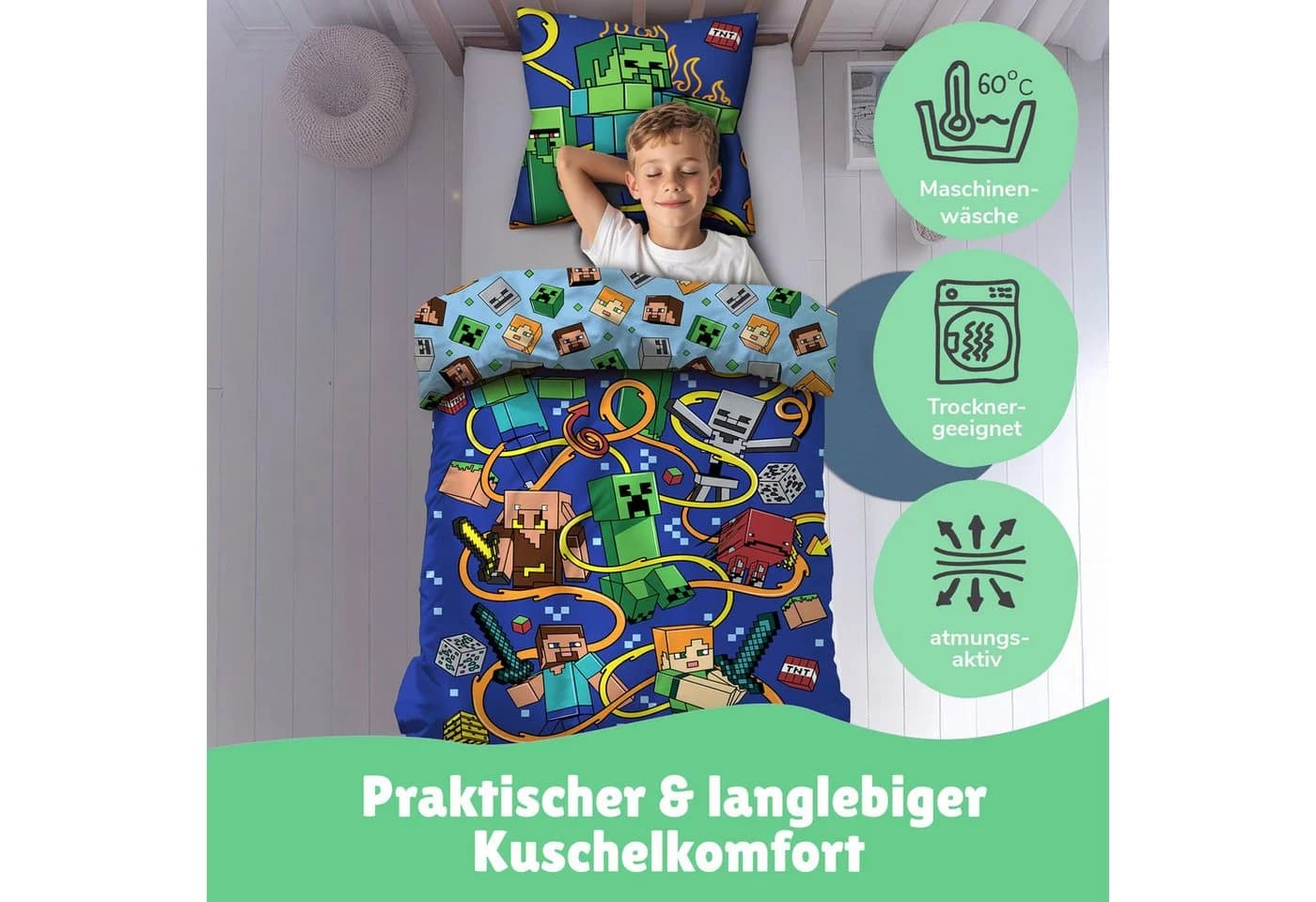 Familando Kinderbettwäsche Minecraft Slurp Bunt 2-teilig - Bild 3