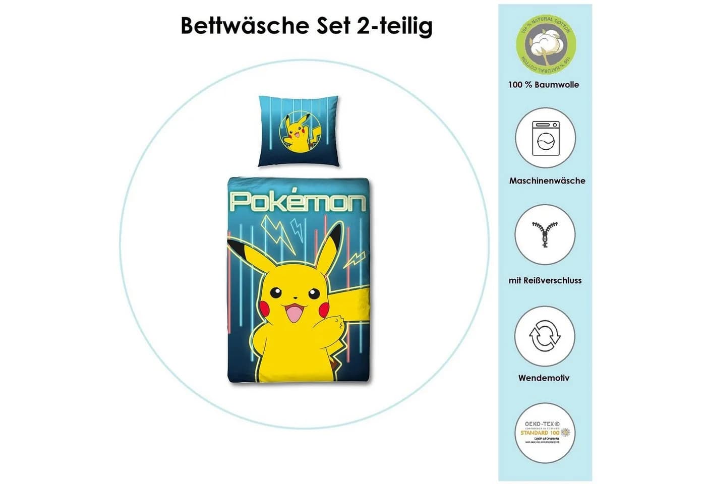 Familando Kinderbettwäsche Pokemon Glow 100% Baumwolle