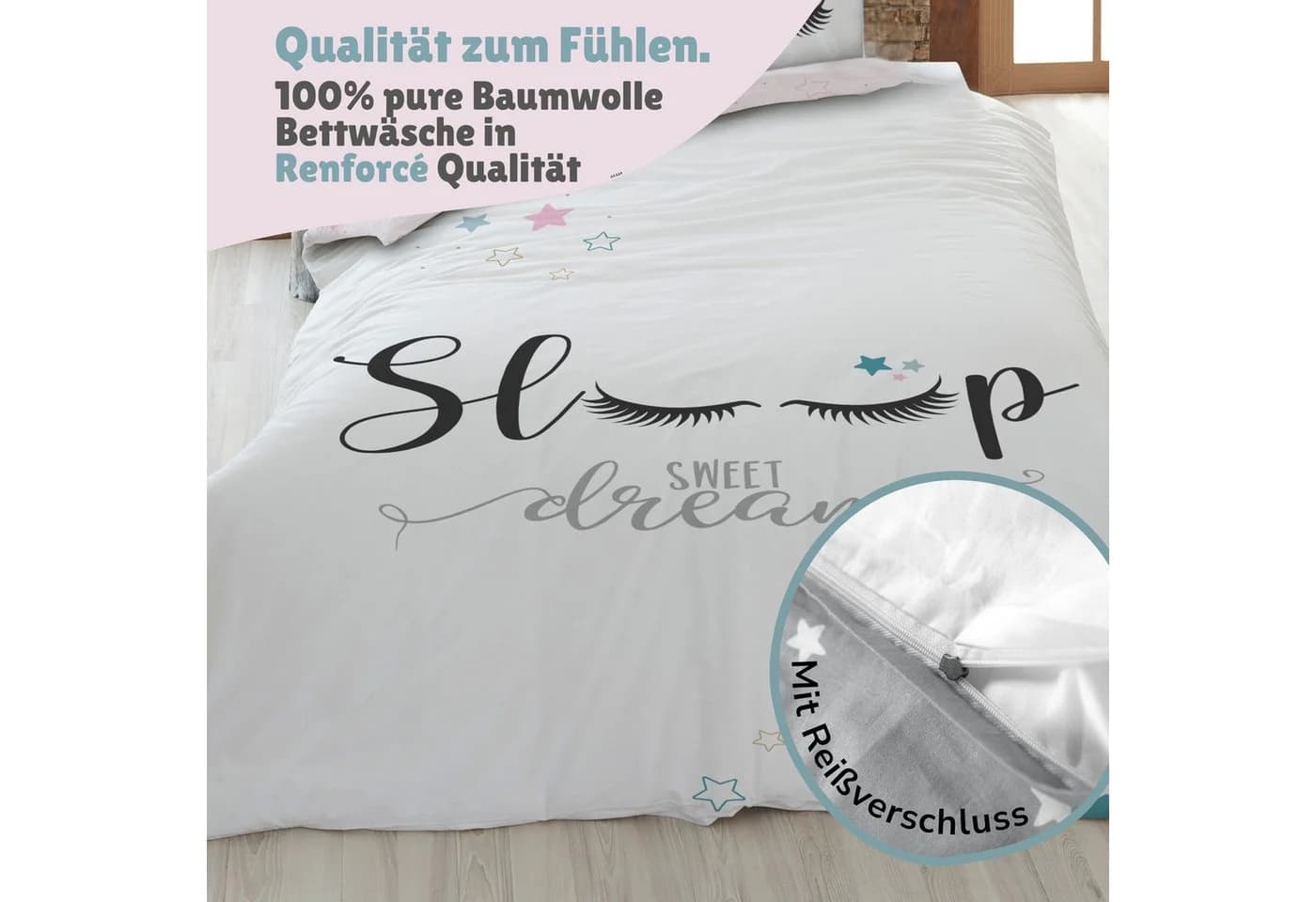Familando Jugendbettwäsche Sweet Dreams Rosa Renforcé 2-teilig - Bild 3