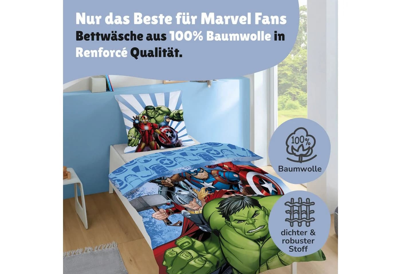 Familando Kinderbettwäsche Avengers Hulk 2-teilig Blau - Bild 4
