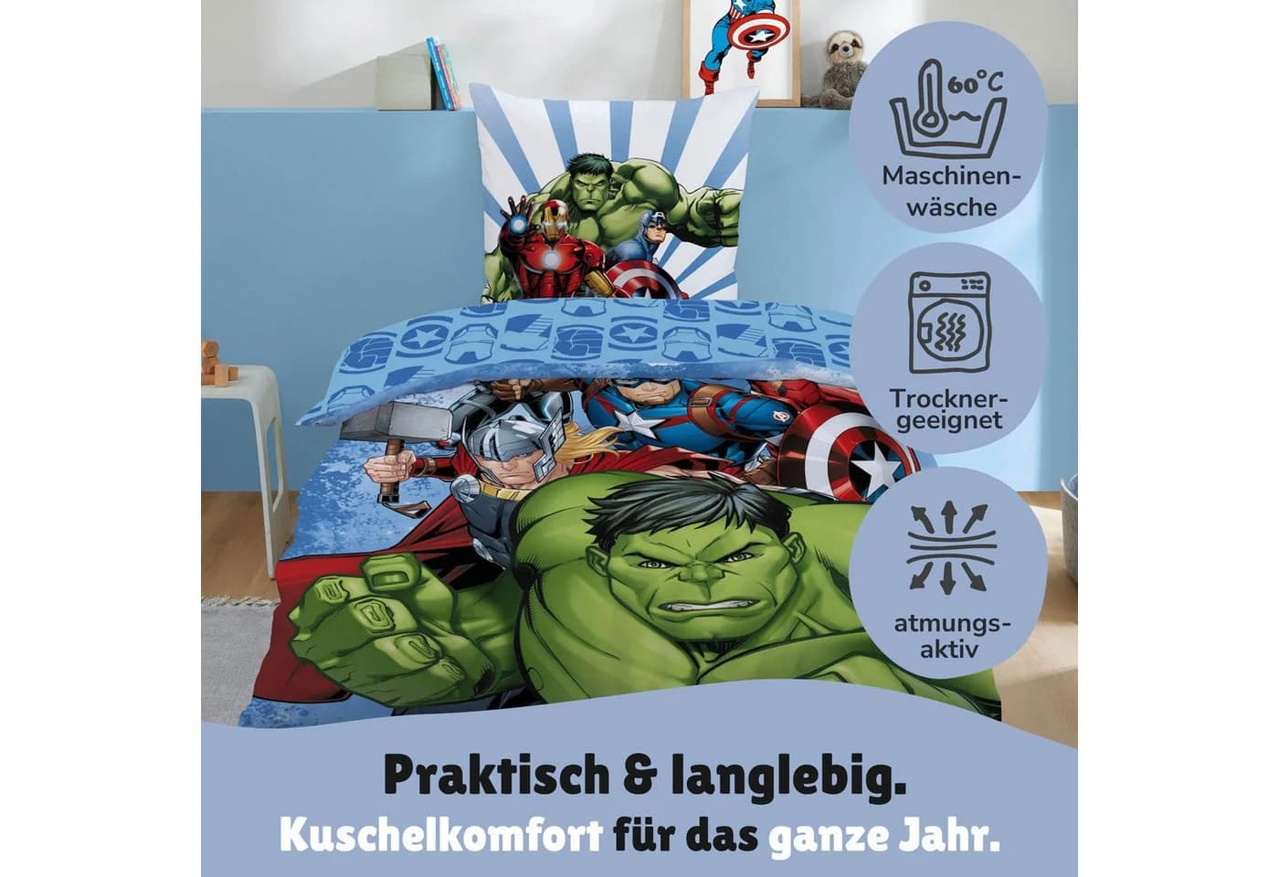 Familando Kinderbettwäsche Avengers Hulk 2-teilig Blau - Bild 5