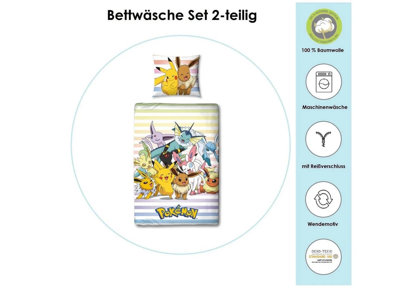 Familando Kinderbettwäsche Pokemon Bunt Renforcé 2-teilig