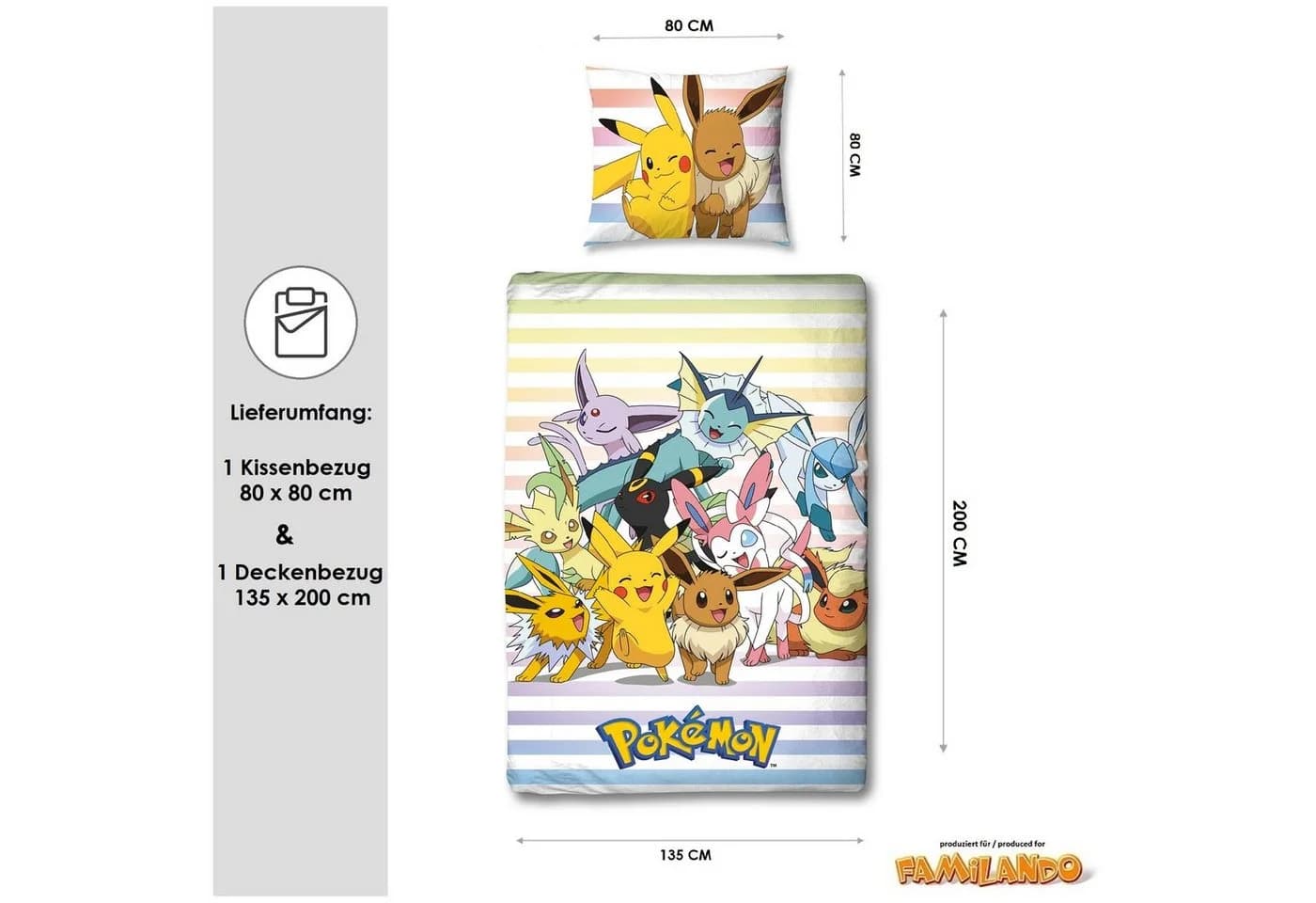 Familando Kinderbettwäsche Pokemon Bunt Renforcé 2-teilig - Bild 3