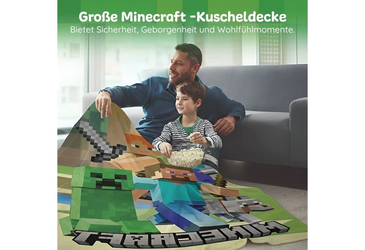 Familando Kinderdecke Minecraft XL 160x200 cm Fleece Bunt - Bild 3