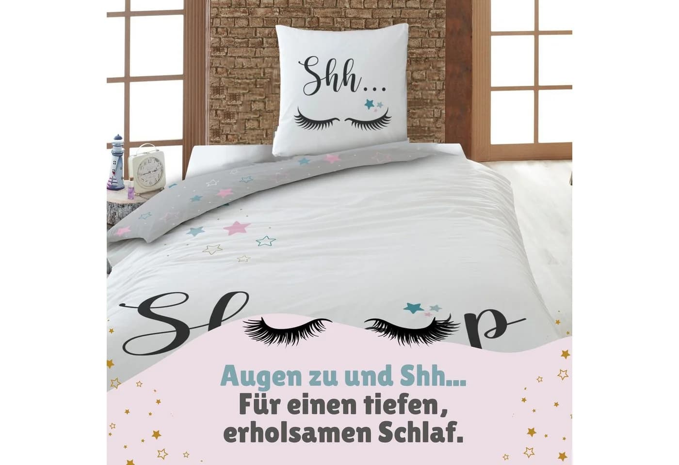 Familando Jugendbettwäsche Sleep Sweet Dreams Grau Renforcé 2-teilig