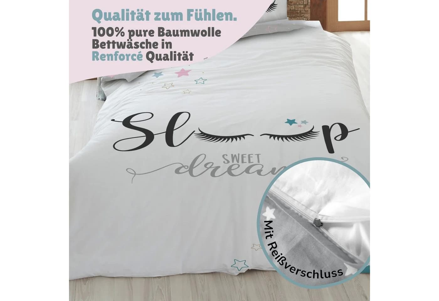 Familando Jugendbettwäsche Sleep Sweet Dreams Grau Renforcé 2-teilig - Bild 3