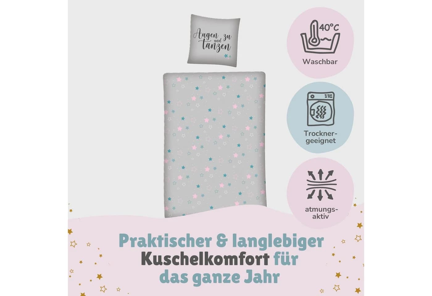 Familando Jugendbettwäsche Sleep Sweet Dreams Grau Renforcé 2-teilig - Bild 4