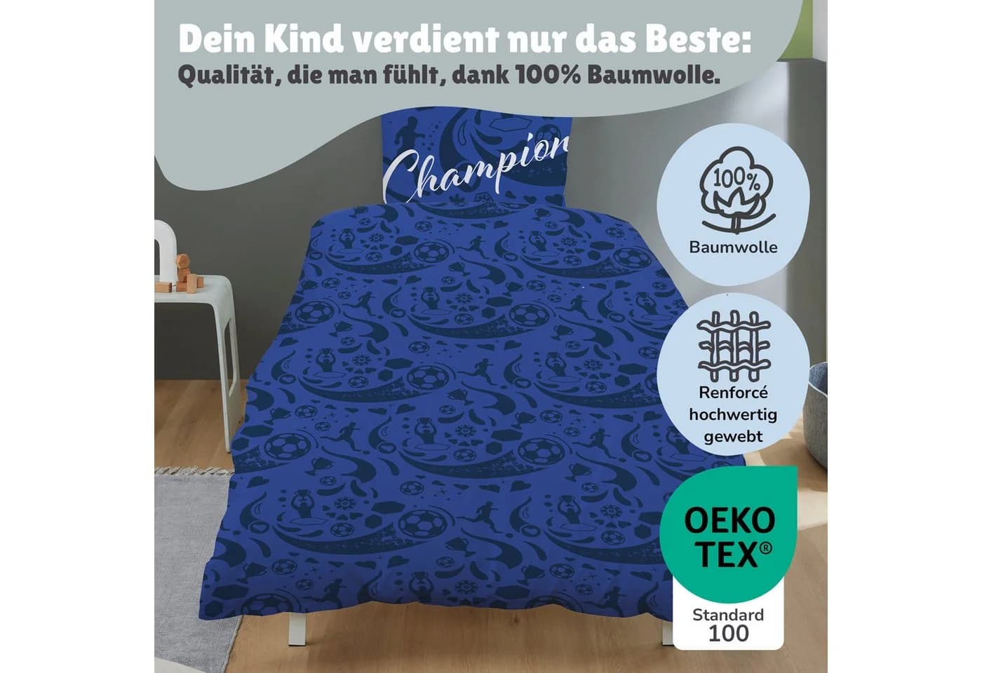 Familando Kinderbettwäsche Fußball Blau Wendemotiv 100% Baumwolle - Bild 5