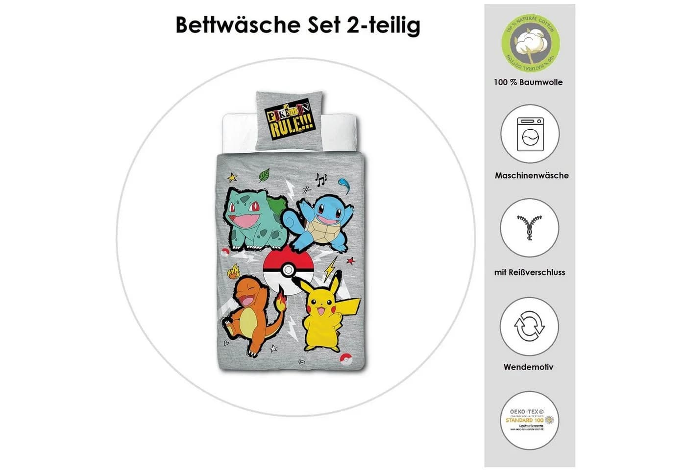 Familando Kinderbettwäsche Pokemon Rock 100% Baumwolle Flanell - Bild 3