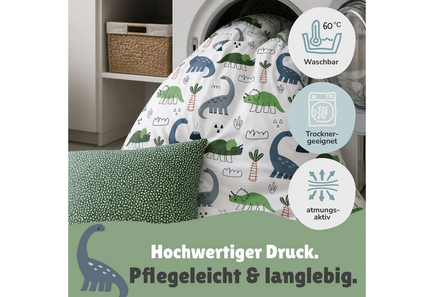 Familando Kinderbettwäsche "Happy Dinos" Dinosaurier Grün - Bild 5