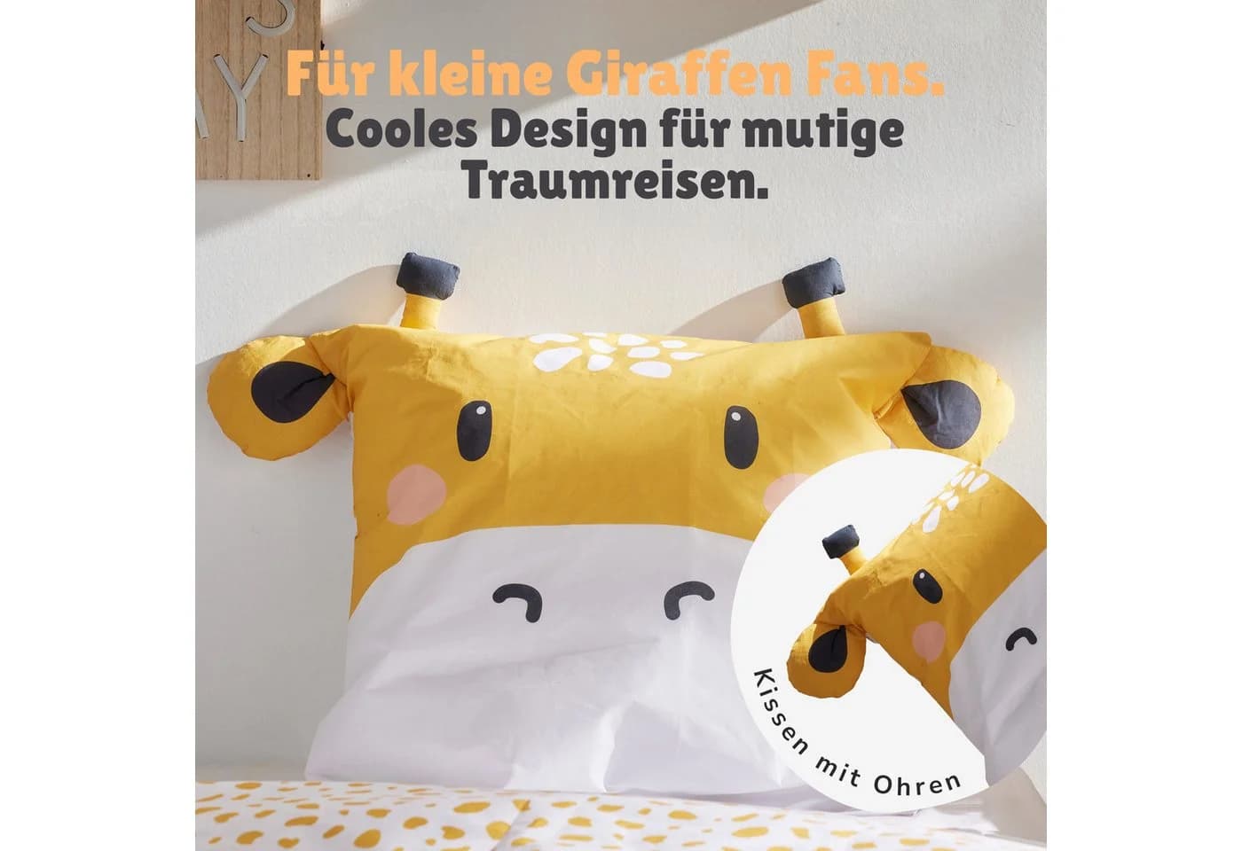 Familando Kinderbettwäsche Gelbe Giraffe mit Ohren und Hörnern - Bild 4