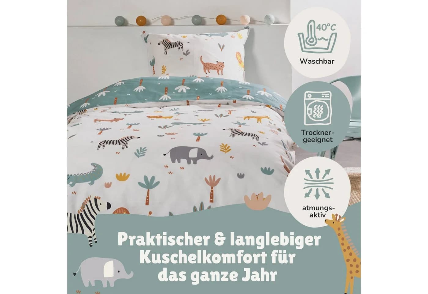 Familando Kinderbettwäsche Safari Tiere Renforcé 2-teilig - Bild 5