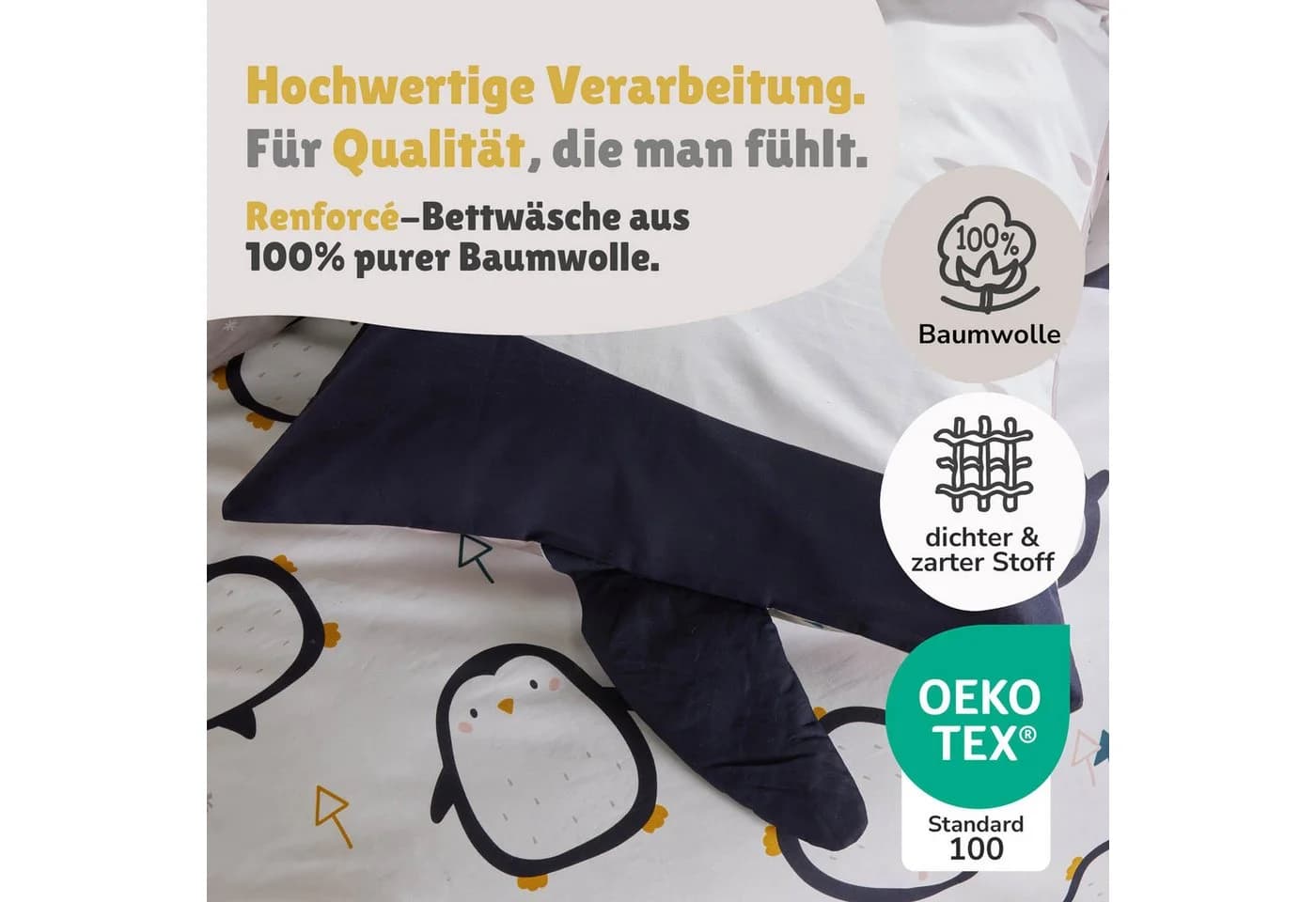 Familando Kinderbettwäsche Pinguin Set 100% Baumwolle mit Flügeln - Bild 5