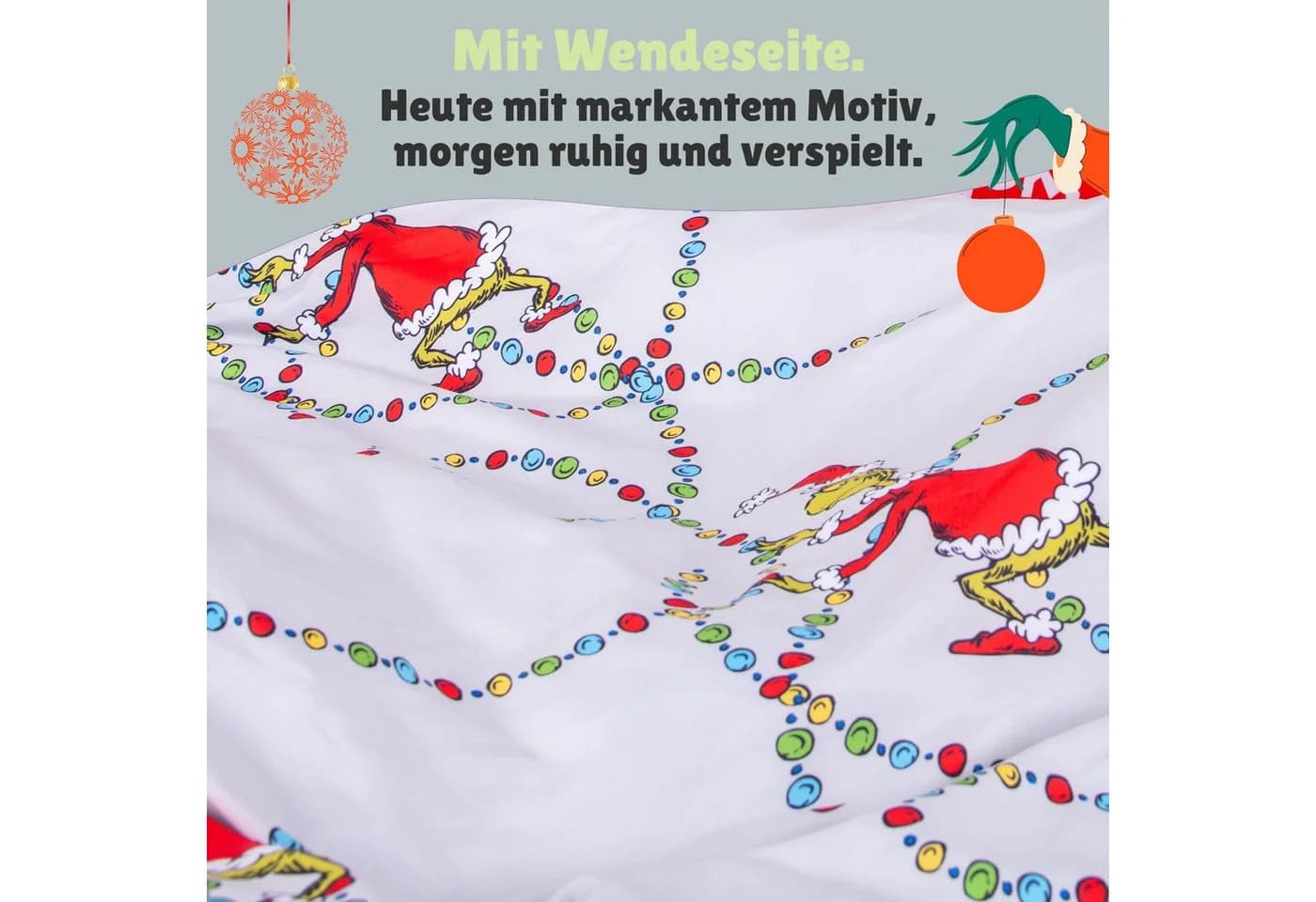 Familando Wendebettwäsche Grinch für Weihnachten 135x200 cm mit Reißverschluss, Mikrofaser - Bild 5