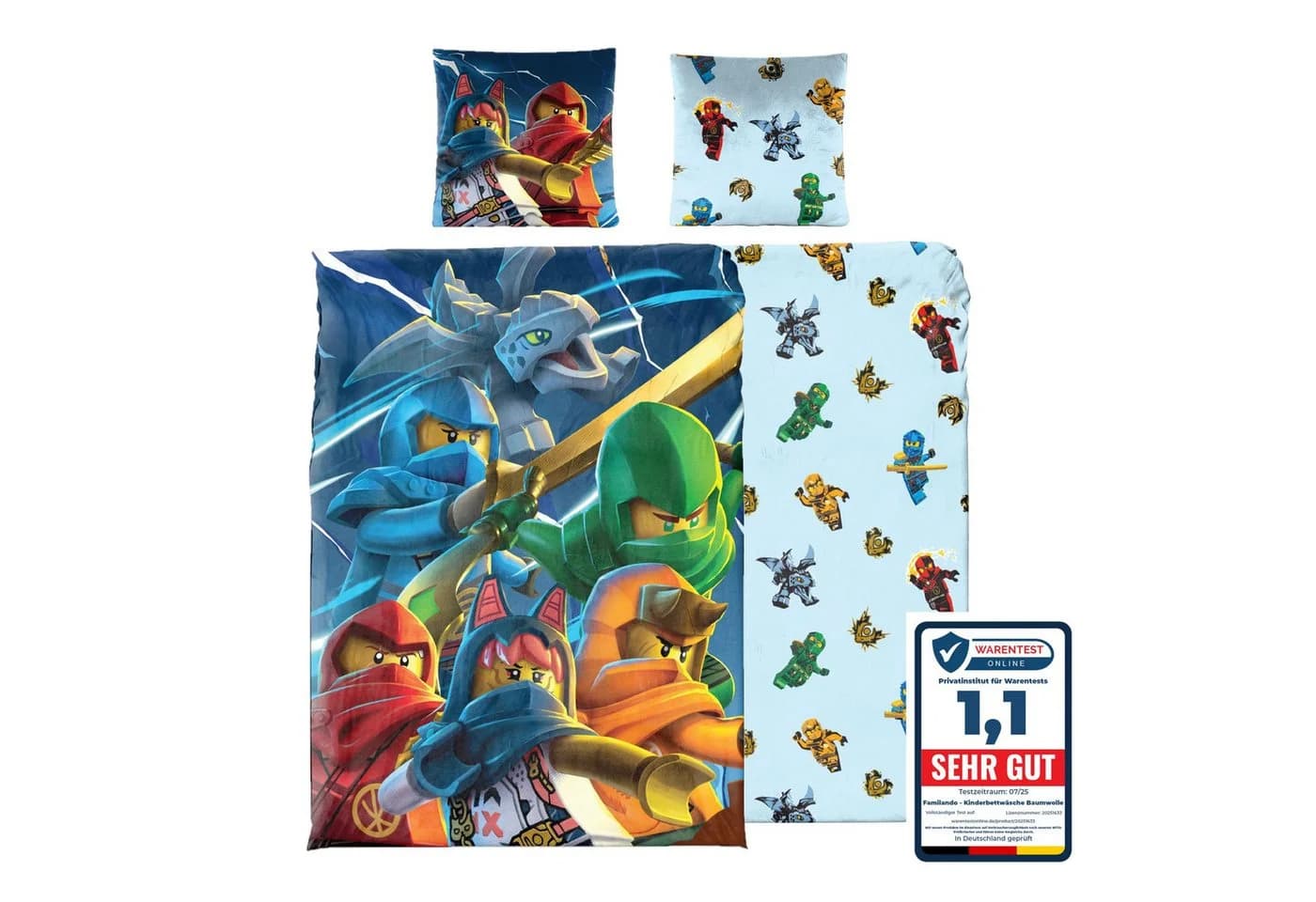 Familando Kinderbettwäsche Lego Ninjago Blau Wendebettwäsche