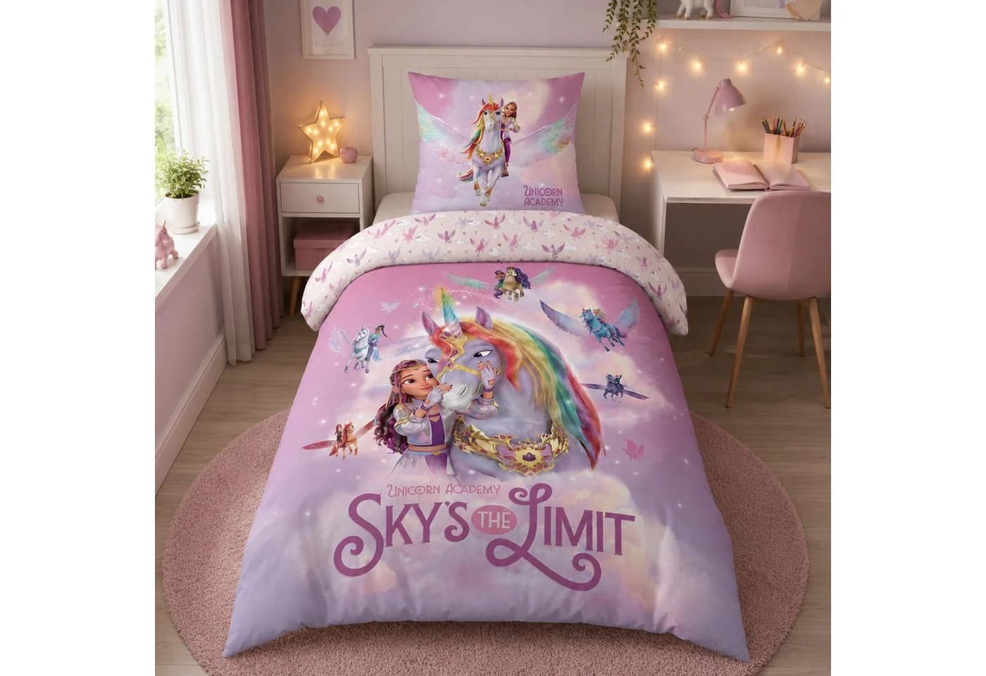 Familando Kinderbettwäsche Unicorn Academy 100% Baumwolle Rosa Violett - Bild 2