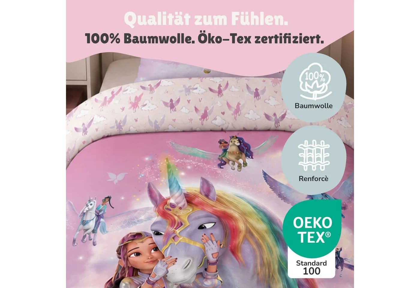 Familando Kinderbettwäsche Unicorn Academy 100% Baumwolle Rosa Violett - Bild 3